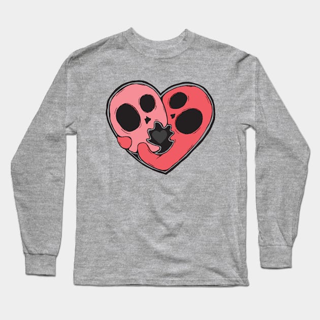 Valentine Day Snuggle Skulls Long Sleeve T-Shirt by jayfridesigns